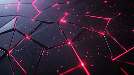 Poster - Black polygon design illuminated with radiant red light, creating a striking and futuristic abstract technology background.