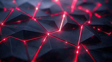 Poster - Black polygon design illuminated with radiant red light, creating a striking and futuristic abstract technology background.