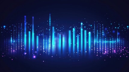 Poster - Blue music equalizer vector illustration with glowing bars and wave patterns. Modern digital design highlighting audio frequencies and sound balance.