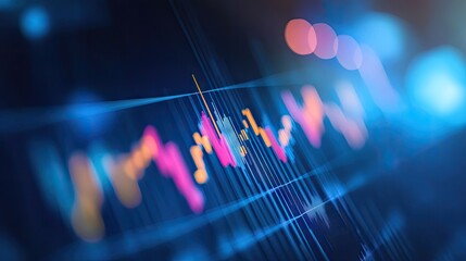 Poster - Business growth chart on a dark blue backdrop, showcasing investment success and financial data. Ideal for depicting stock market trading trends and profit strategies.