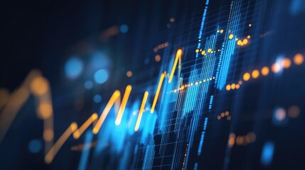 Poster - Business growth chart on a dark blue backdrop, showcasing investment success and financial data. Ideal for depicting stock market trading trends and profit strategies.