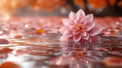 Poster - Pink Flower in a Water Pond