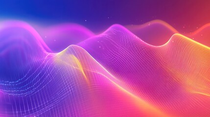Poster - Colorful speaking sound wave lines in a rainbow gradient motion, creating an abstract background. Perfect for illustrating audio dynamics and vibrant tech designs.