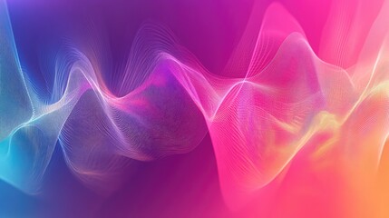Poster - Colorful speaking sound wave lines in a rainbow gradient motion, creating an abstract background. Perfect for illustrating audio dynamics and vibrant tech designs.