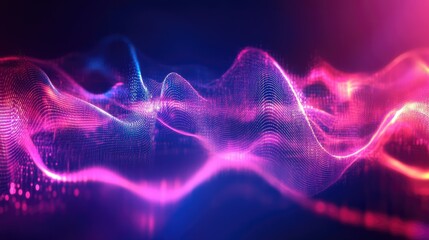 Poster - Creative sound wave background with pulsating, fluid lines and glowing effects. Suitable for tech and music-related projects, showcasing dynamic movement.