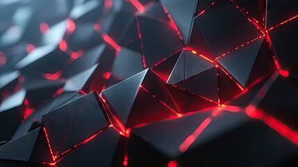 Poster - Dark polygonal backdrop illuminated with glowing red light, offering a cutting-edge and futuristic technology aesthetic.