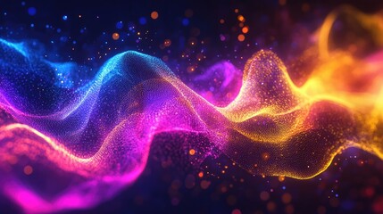 Poster - Dynamic, colorful sound waves representing audio and voice energy. Abstract background with vibrant gradients and fluid lines highlighting audio movement.