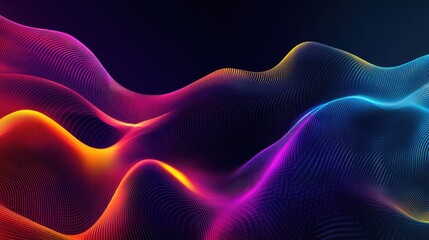 Poster - Dynamic sound wave illustration with colorful gradients representing voice and audio energy. Abstract background with fluid lines and vibrant hues.