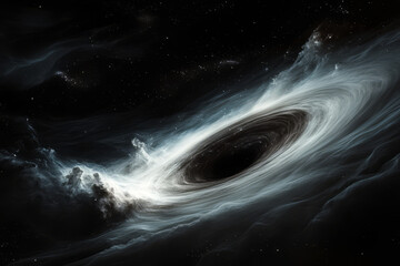 Wall Mural - supermassive black hole is warping fabric of spacetime in outer space. wormhole illustration in univ