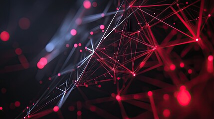 Poster - Geometric black polygon design enhanced with vibrant red light, creating an abstract and forward-thinking technology theme.