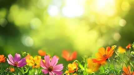 spring summer background with bright beautiful flowers 