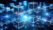 © Joesunt - Blockchain Abstract: A mesmerizing 3D rendering of a blockchain network, featuring interconnected blue cubes linked by chains, set against a cosmic backdrop of twinkling stars and ethereal lines.