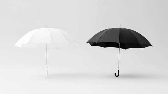 High-quality 3D render of blank white and black umbrellas. Transparent background makes it perfect for design templates, mockups, or branding presentations.