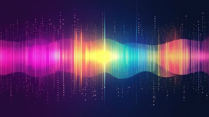 Poster - Illustration of colorful sound wave lines in a rainbow gradient. Abstract background depicting the motion of speaking or audio with dynamic and vibrant design elements.