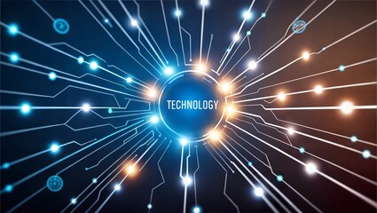 Poster - Technology Convergence: A vibrant nexus of data pathways and glowing nodes illustrating the power and reach of modern technology. 