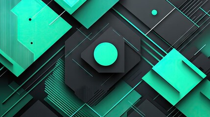 Poster - Layered geometric green frame background with abstract shapes and clean lines. The modern, stylish design is perfect for digital presentations, websites, and tech themes.