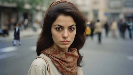 Poster - 1970s woman serious face on a street