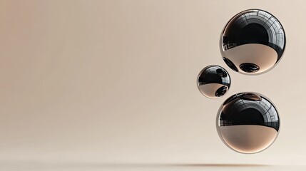 Poster - Minimalistic 3D rendering of floating spheres with ample empty space for product display. Modern and elegant design suitable for showcasing branding or product features.