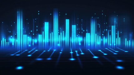 Poster - Modern vector design of a blue music equalizer with dynamic bars and wave effects. High-tech visual representing sound frequency and audio balance.