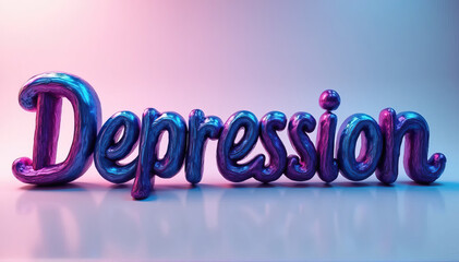 Depression word in stylized 3D text with dark moody background representing mental health challenges and emotional struggles concept illustration