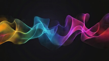 Poster - Rainbow gradient sound wave lines with an abstract motion background. Illustration capturing the essence of speaking or audio with flowing, colorful design elements.