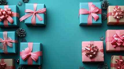 Wall Mural - Blue and Pink Christmas Gift Boxes