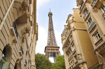 Eiffel Tower with Olympic rings. Symbol and landmark of Paris. Summer Olympic Games in Paris