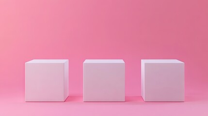 Poster - Three blank white cube podiums with a pastel pink background. Clean, minimalistic design for showcasing products and technical 3D rendering.