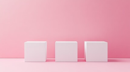 Poster - Three blank white cube podiums with a pastel pink background. Clean, minimalistic design for showcasing products and technical 3D rendering.