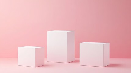 Poster - Three blank white cube podiums with a pastel pink background. Clean, minimalistic design for showcasing products and technical 3D rendering.