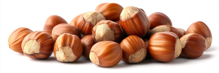 Wall Mural - Hazelnuts isolated on a white background. Pile of Hazelnuts nuts closeup