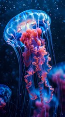 Digital underwater world blue jellyfish poster background