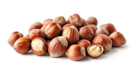 Wall Mural - Hazelnuts isolated on a white background. Pile of Hazelnuts nuts closeup