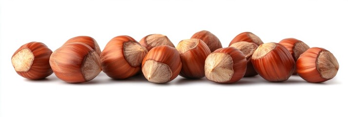 Wall Mural - Hazelnuts isolated on a white background. Pile of Hazelnuts nuts closeup