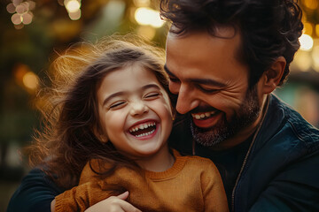 Sticker - happy father hugging to his daughter and laughing