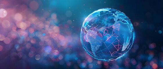 Poster - A futuristic visualization of a global network, depicting interconnected points across the world in vibrant, dynamic colors on a digital globe.