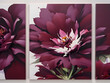 © Logo - Set of 3 wall art panels with vibrant Sempus chill flowers, painted on a deep maroon background