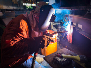 Welder Qualification Testing(WQT) with Process Flux Cored Arc Welding (FCAW), Before Starting Welding in the Factory.