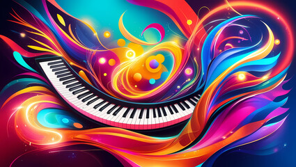 Wall Mural - Vibrant Abstract Piano Keyboard Art with Glowing Effects Generative AI