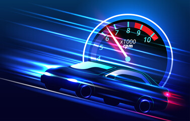 Poster - Sport car speedometer for darkblue color background.High speed movement design.Vector illustration.