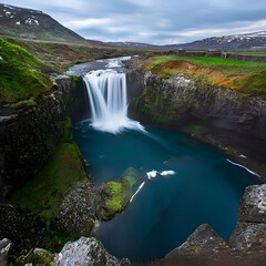 Poster - waterfall in the mountains