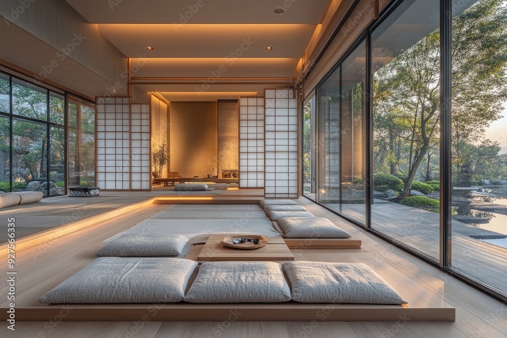 Zen-like Minimalist Interior Design with Wooden Flooring and Sliding ...