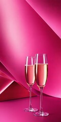 Aufkleber - two glasses champagne on pink background
