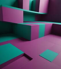 Poster - room with purple and green boxes