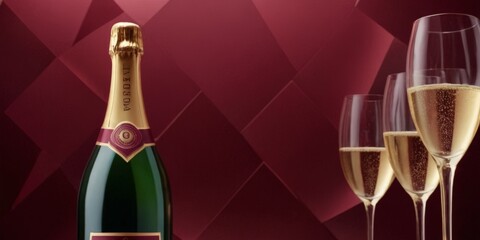 Aufkleber - bottle champagne next to two glasses