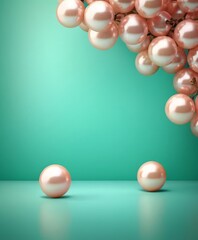 Poster - bunch pink pearls on green background