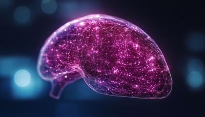Poster - Digital rendering of a glowing brain surrounded by vibrant neural connections at night