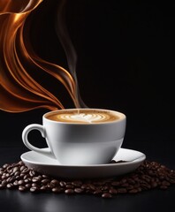 Leinwandbilder - coffee cup with steam rising from it on black background