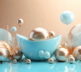 Poster - bowl eggs and spoons on table