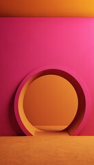 Poster - pink room with circular mirror on the wall